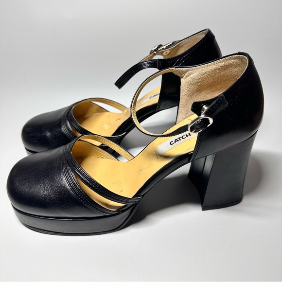 Black Leather Platform Mary Jane Pumps Chunky Block 3.5” Heel 24.5 cm /US 7- 7.5 - Picture 2 of 12